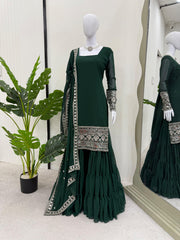 Lovely Georgette Sequence Work Green Color Sharara Suit