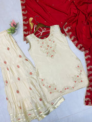Cream Color Full Stitched Trendy Sharara Suit