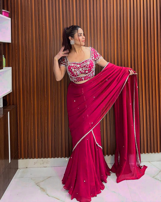 Awesome Georgette Pink Color Lehenga Choli