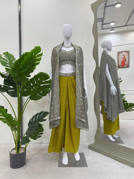 Elegant Grey Color Heavy Sequence Dhoti Style Suit