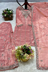 Wonderful Gold Crush Silk Pink Color Top With Plazzo