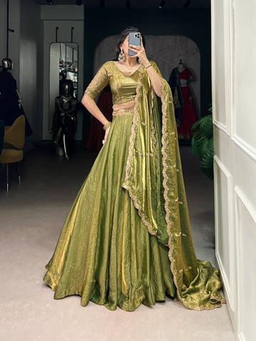 Mehndi Color Sequence Work Attractive Lehenga Choli