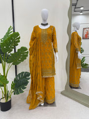 Blissful Thread With Sequence Work Yellow Color Sharara Suit