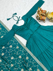 Function Wear Vichitra Silk Sky Blue Color Gown