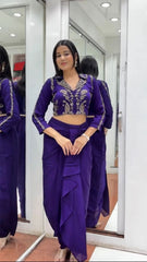 Attractive Purple Chinon Silk Embroidery Dhoti Suit