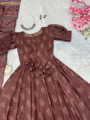 Peaceful Printed Cotton Brown Color Gown