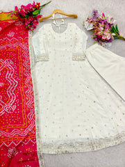 Preferable Sequence Work White Color Gown