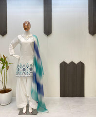 Beautiful Roman Silk White Color Salwar Suit