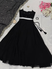 Black Color Pearl Embellished Lehenga Set