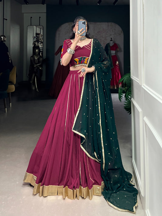 Designer Navratri Gamthi Work Maroon Color Lehenga Choli