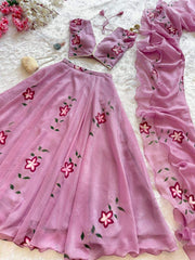 Stylish Lavender Flower Printed Lehenga Choli