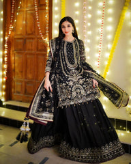 Ravishing Black Color Work Georgette Sharara Suit