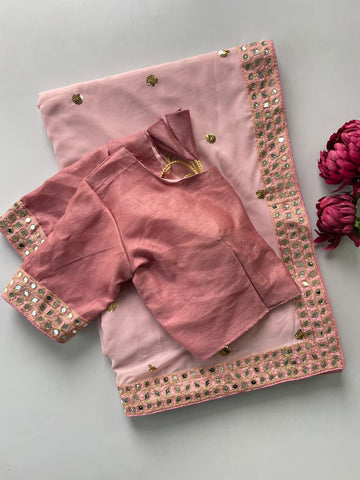 Mesmerizing Pink Faux Georgette Sequin Work Saree