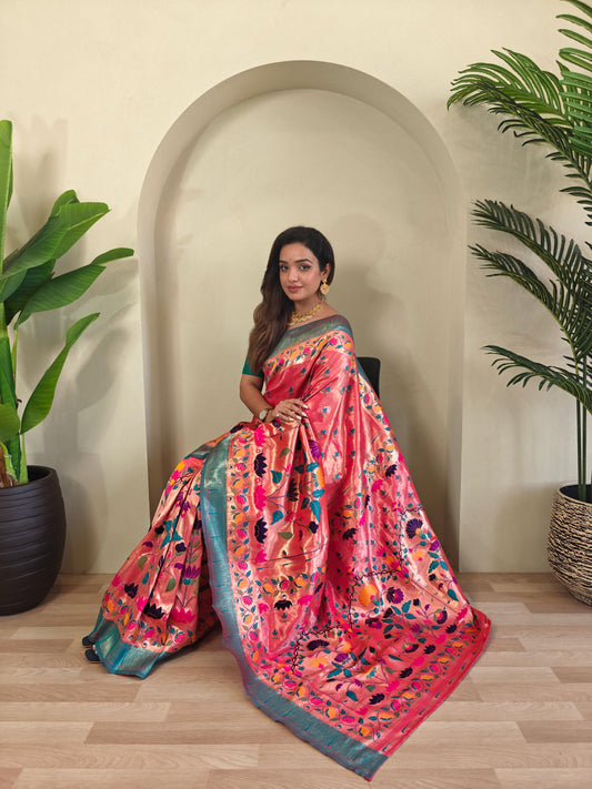 Blissful Paithani Silk Pink Color Saree