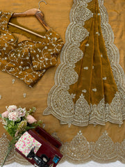 Glorious Gold Chiffon Thread Work Saree