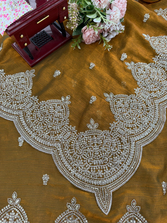 Glorious Gold Chiffon Thread Work Saree