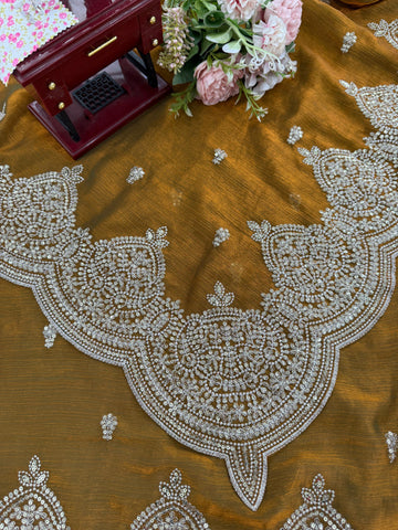 Glorious Gold Chiffon Thread Work Saree