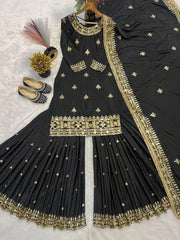 Heavy Work Black Color Unique Sharara Suit