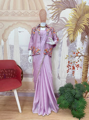 Stylish Purple Rangoli Silk Embroidery Koti With Draped Saree