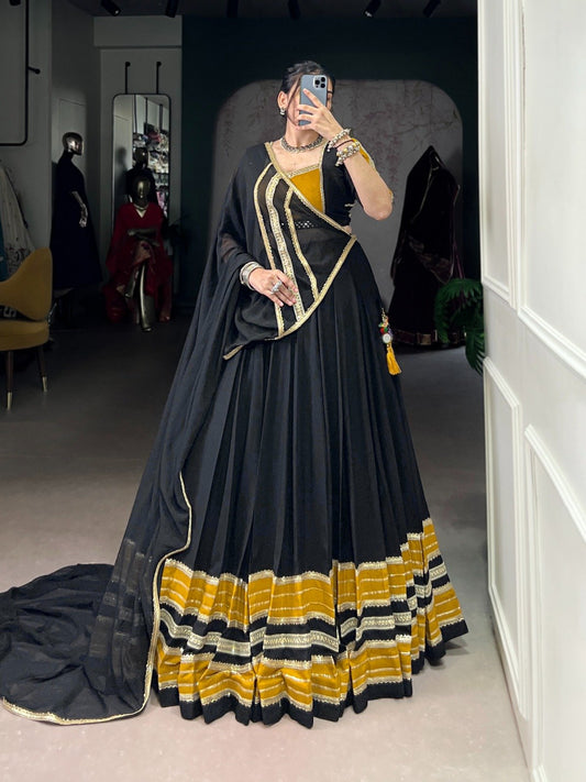 Designer Black Rayon Sequins Work Lehenga Choli