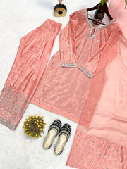 Lovely Peach Color Chinon Silk Salwar Suit