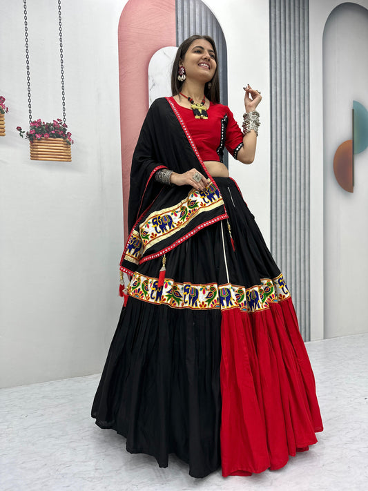 Stylish Red Cotton Gamathi Work Lehenga Choli