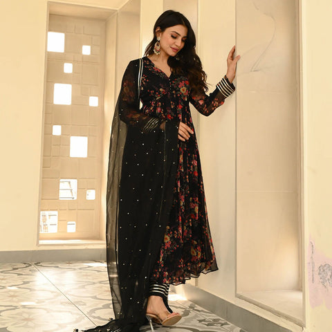 Wonderful Georgette Black Color Anarkali Gown