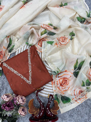 Beautiful Floral Print With Work White Color Saree