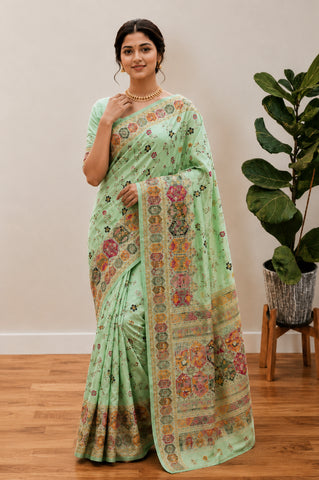 Beautiful Musterd Pashmina Silk Rajwadi Work Saree