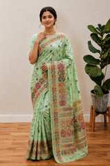 Beautiful Musterd Pashmina Silk Rajwadi Work Saree