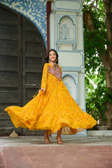 Navratri Festival Innovative Blue Georgette Kutchi Work Gown