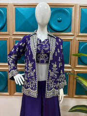 Glimmering Heavy Work Purple Color Palazzo Suit With Koti