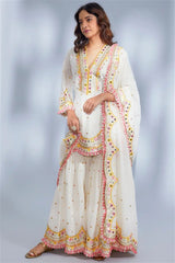 Stunning Real Mirror Hand Work White Color Sharara Suit