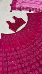 Glorious Pink Silk Thread Work Lehenga Choli