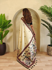 Blissful Digital Print Cream Saree