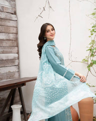 Lovely Blue Roman Silk Sequence Work Palazzo Suit