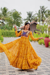 Ravishing Black Georgette Embroidery Work Gown For Navratri Wear