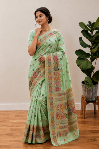 Beautiful Musterd Pashmina Silk Rajwadi Work Saree