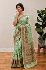 Beautiful Musterd Pashmina Silk Rajwadi Work Saree