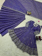 Lavender Color Simmer Silk Top With Lehenga