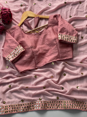 Mesmerizing Pink Faux Georgette Sequin Work Saree