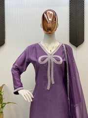 Captivating Beads Work Lavender Color Salwar Suit