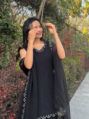 Elegant Real Mirror Work Black Color Palazzo Suit