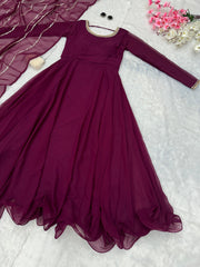 Festive Wear Shine Border Wine Color Gown