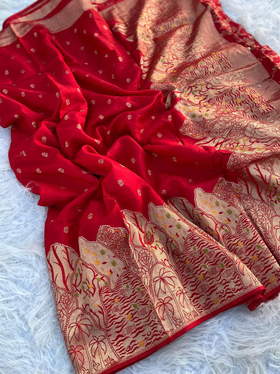 Designer Dola Silk Red Color Saree