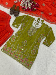 Glorious Green Georgette Sequence Work Sharara Suit