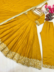 Elegant  Vichitra Silk Yellow Color Anarkali Suit
