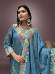 Fantastic Pure Roman Chimer Blue Color Palazzo Suit