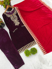 Exclusive Embroidery Sequence Work Wine Color Salwar Suit