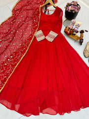 Superhit Georgette Red Color Gown